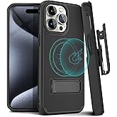 MOTIVE iPhone 15 Pro Case with Clip & Kickstand, Magnetic Shell Holster Combo, Shockproof Cover, 6.1" | Black V2