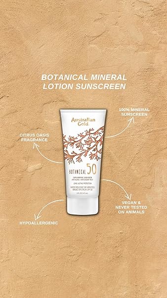AUSTRALIAN GOLD BOTANICAL WATER RESISTANT SUNSCREEN LOTION SPF 50, 5 OUNCE