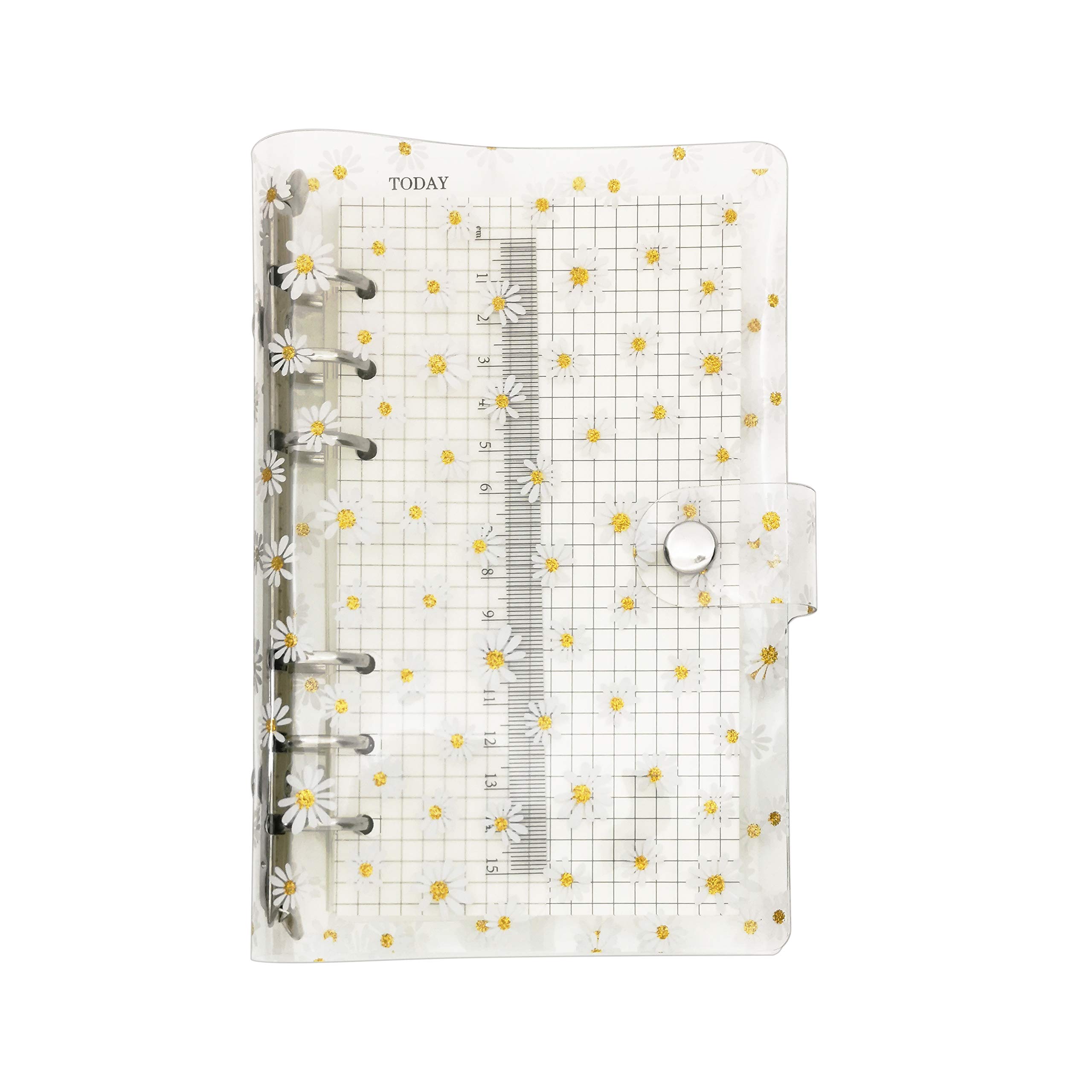 A6 A5 6-Holes Colorful PVC Cover Round Ring View Binder with Snap Button Closure File Folder (Daisy, A6 Combo)