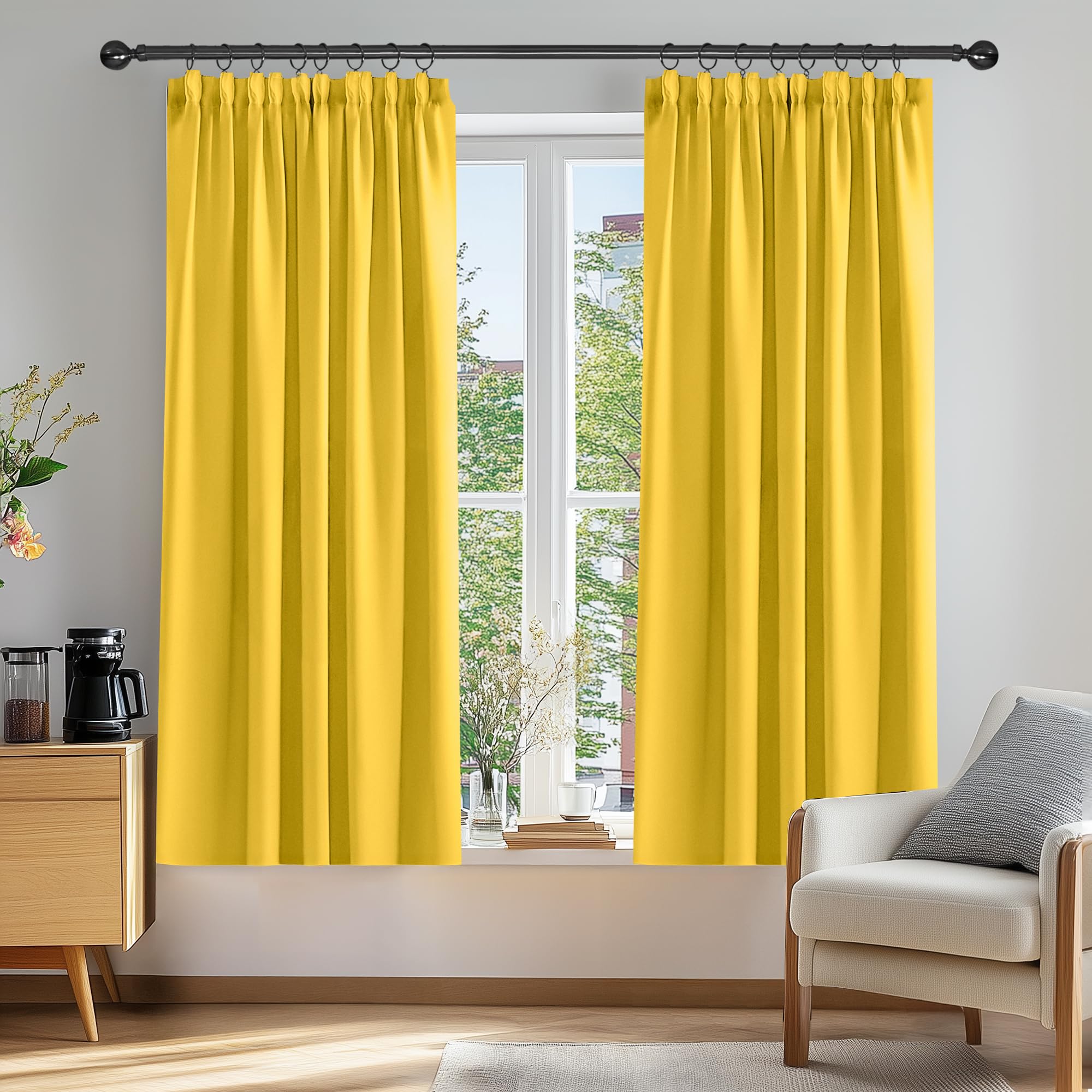 Deconovo Yellow Curtains Pencil Pleated Thermal Insulated Blackout Curtains for Living Room 46 x 54 Inch Mustard Yellow 1 Pair