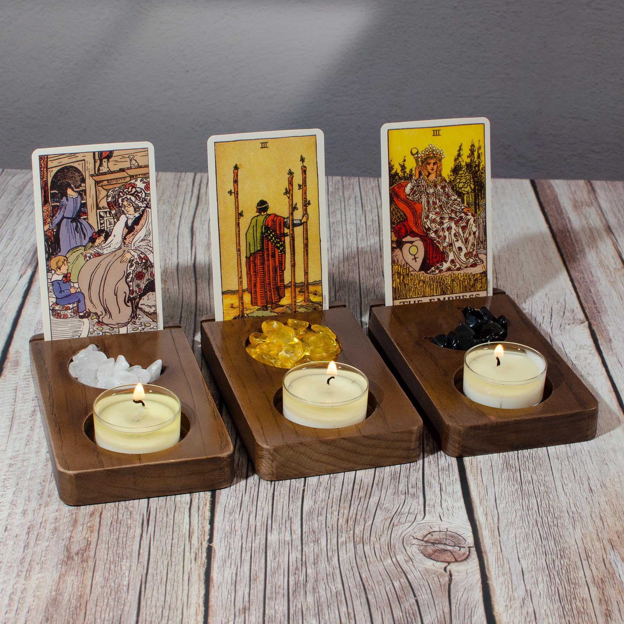 Kihomi Tarot Card Holder Stand Set - Oracle Card Display for Tarot Readings, Showcasing Different Decks, Tarot Gifts for Women - Witchcraft, Divination, Wiccan Supplies, and Altar Space (Moon Phase)