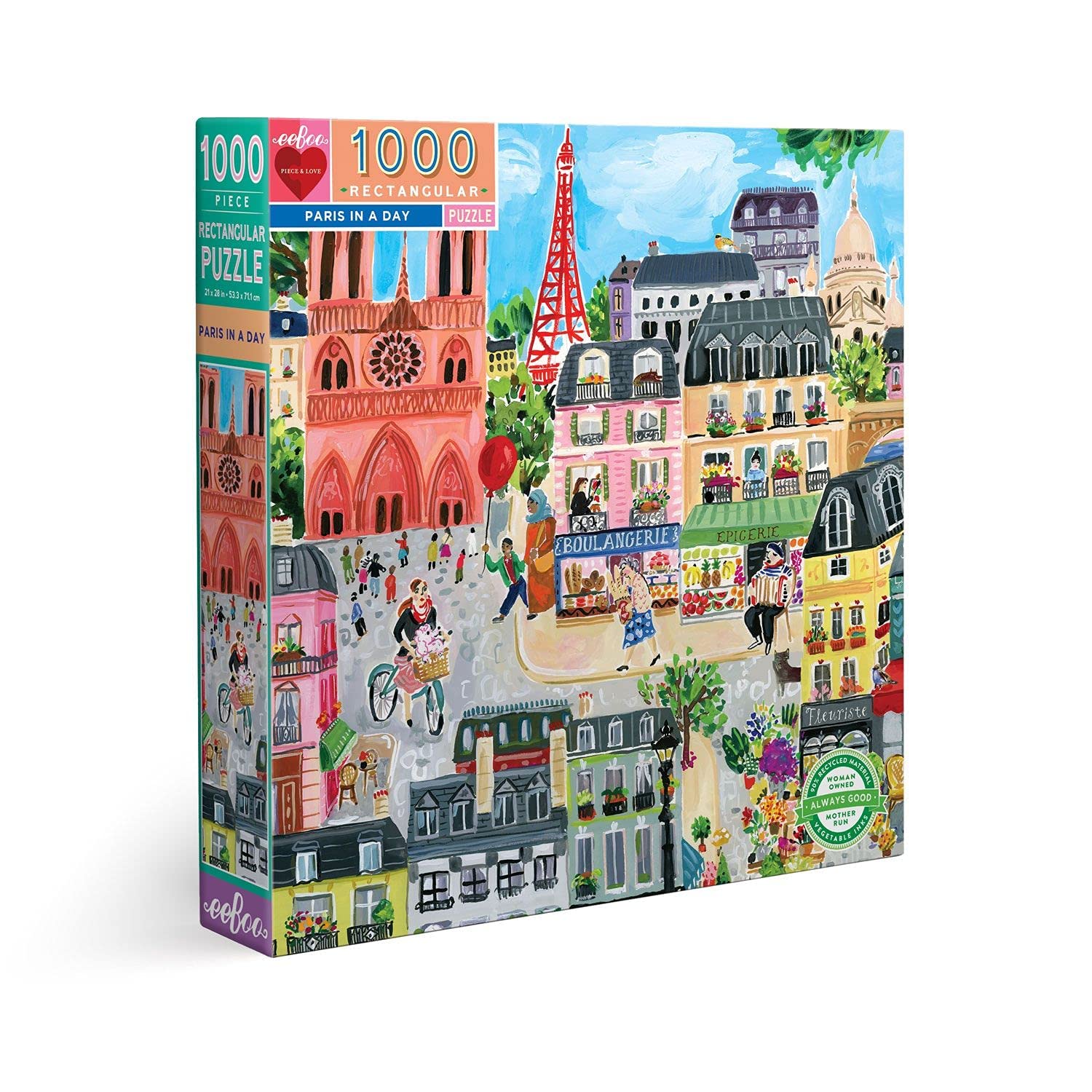 eeBoo Paris In A Day Rectangular Adult Rediscover Paris Through 1000 Pieces Puzzle Size 61 x 46 cm, Pieces, PZTPD2