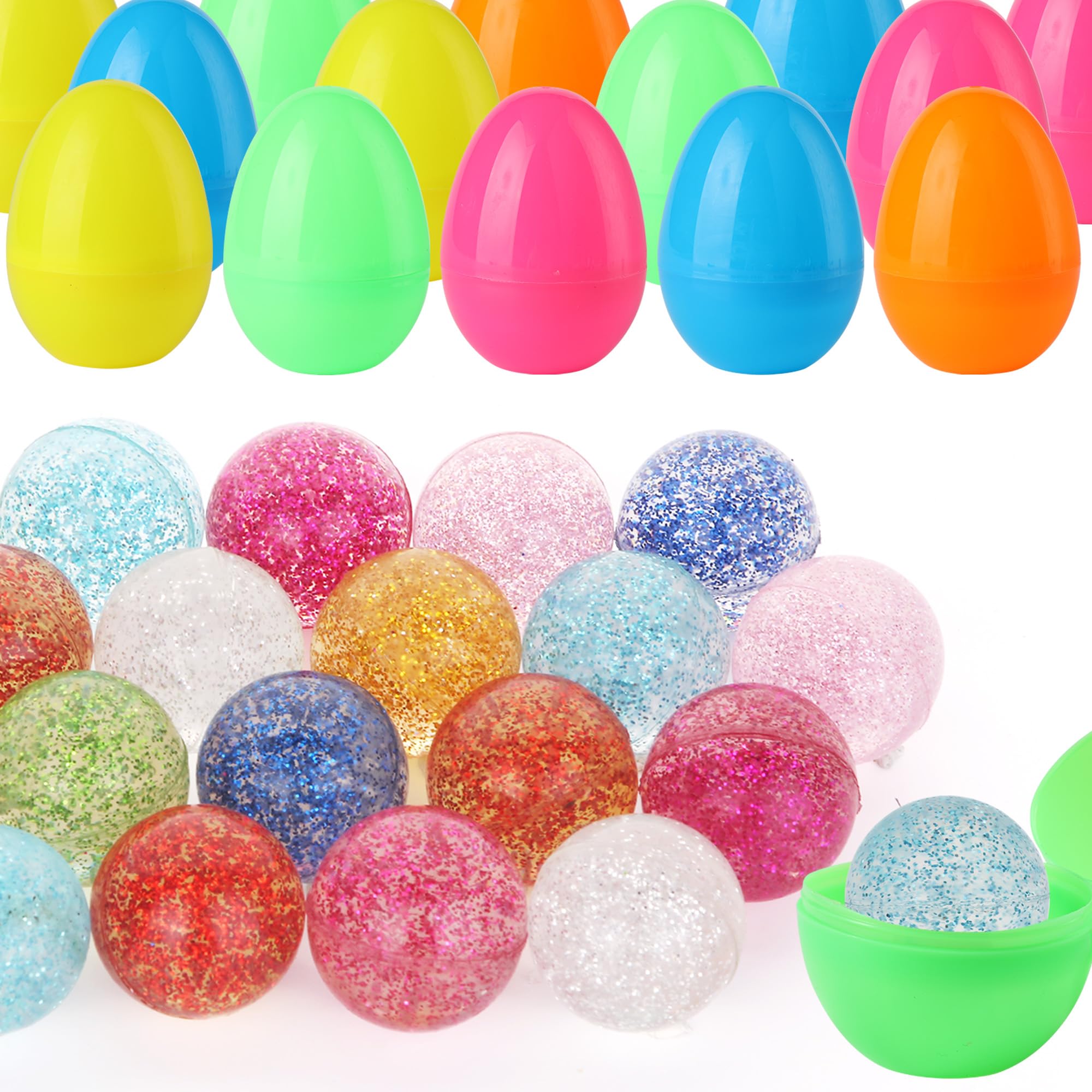 Seeiuua 18Pack Filled Easter Eggs with Toys Inside, Kids Easter Bouncy Balls Bulk Easter Basket Stuffers Gifts for Kids, Easter Egg Pre Fillers