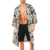 COOFANDY Men's Lightweight Kimono Robe Jacket Printed Japanese Style Bathrobes Casual Open Front Long Cardigan Coat Outwear