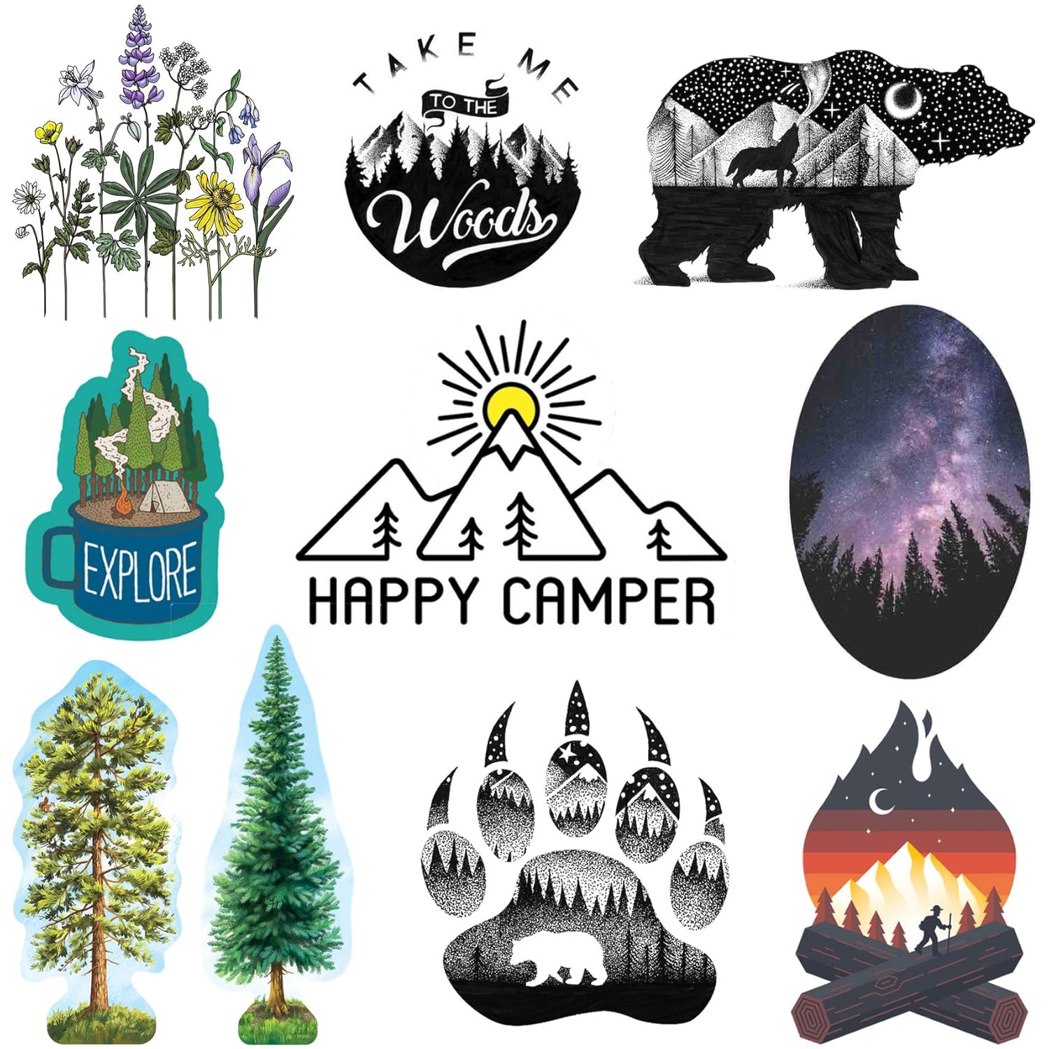 Happy Camper Car Vinyl Decal Camp Fire Sticker Outdoors Tent Camping A