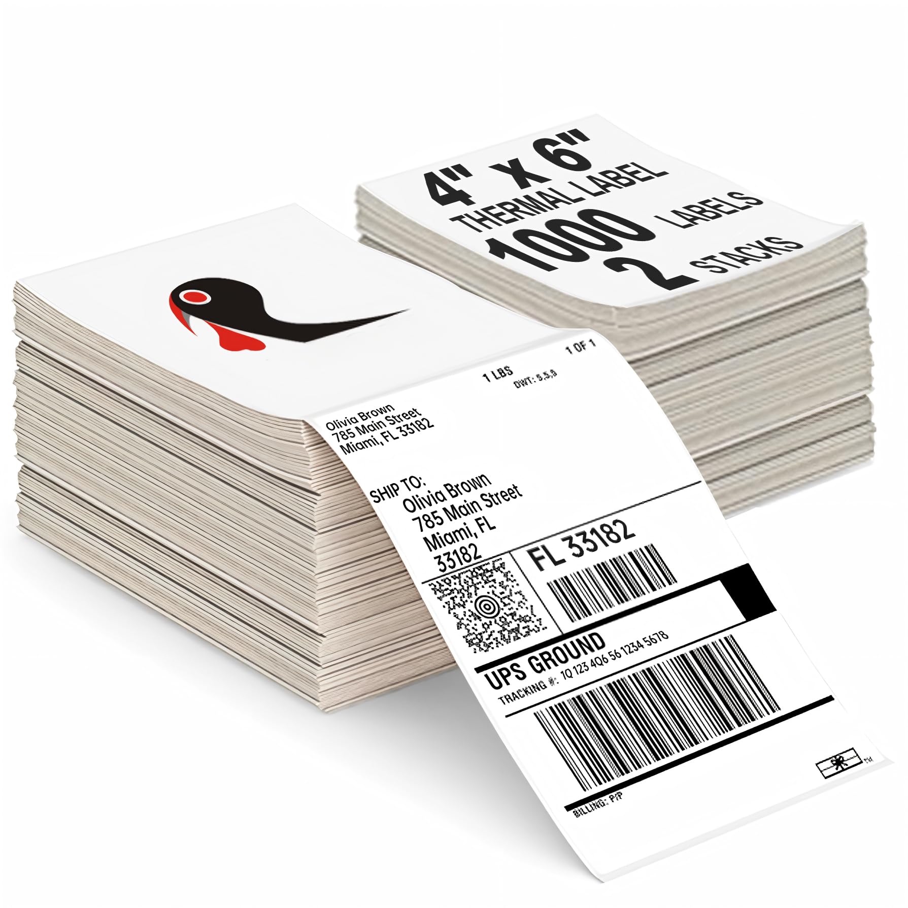 Photo 1 of 1000 4x6 Thermal Labels 500/Stack, HUOJI Shipping Thermal Labels 4x6 Fanfold Compatible with Rollo, Zebra, MUNBYN Printers (Commercial Grade)