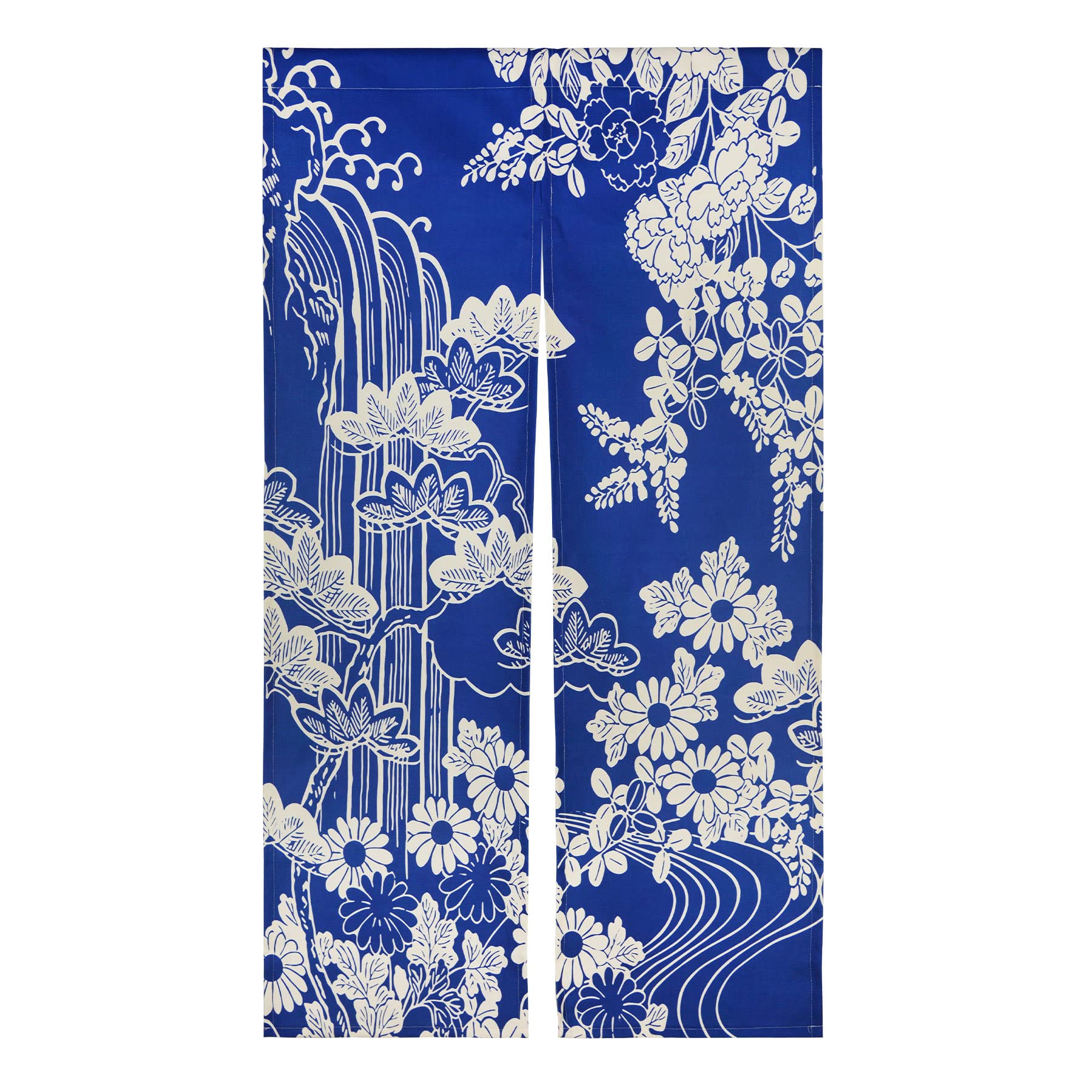 LIGICKY Japanese Noren Doorway Curtain Thick Cotton Linen Long Type Printed Door Tapestries for Home Decoration 85 x 150 cm, Blue (Chrysanthemum)