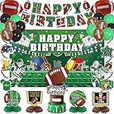 Roetyce Football Birthday Party Decorations, American Football Themed Happy Birthday Banner Balloons Hanging Swirls Centerpieces Cake Topper Kit, Green Rugby Party Backdrop for Kids