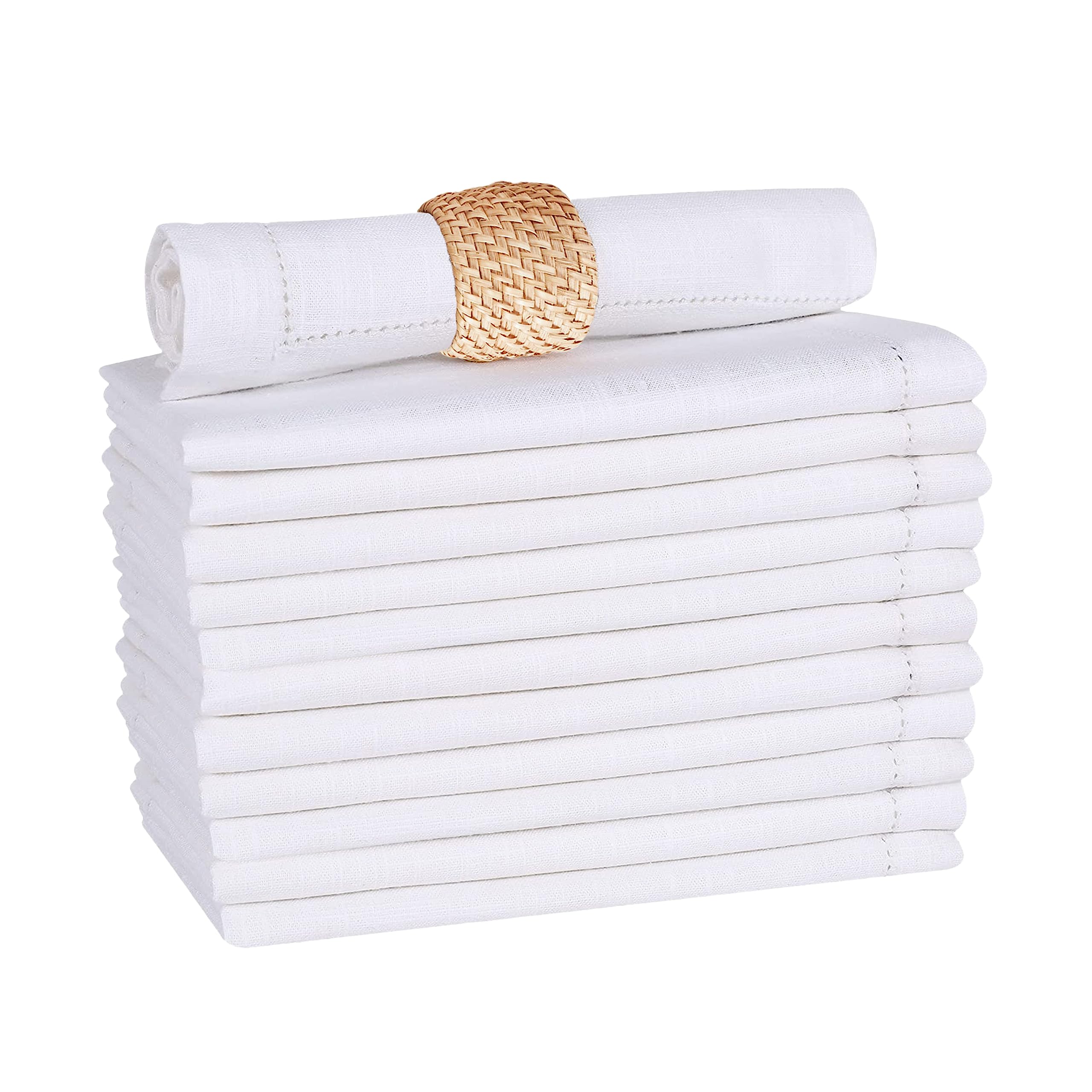 GFI LINEN CLUBS 100% Cotton Slub Cloth Dinner Napkin Set of 12 – Hemstitch, Soft, Durable & Washable – Ideal for Weddings, Fall, Thanksgiving & Christmas – Perfect Everyday Use Table Linen 16x16 INCH