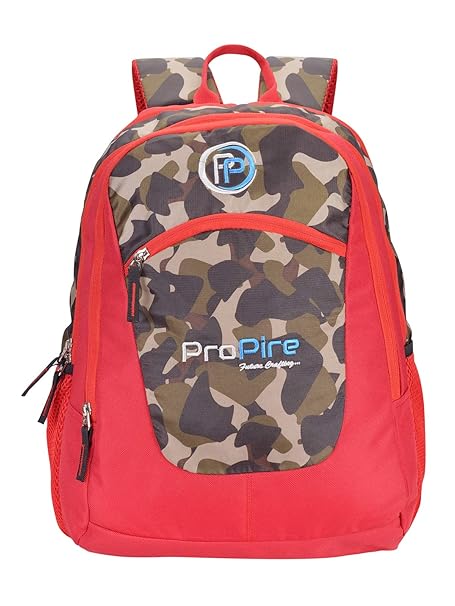 ProPire 33 LTR. Polyester Trendy Students Style, Light Weight School Bag for Boys & Girls (Red & Army Printed, 6-12 Years)