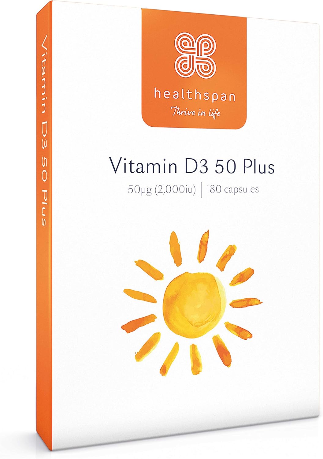 Healthspan Vitamin D3 50 Plus 2000iu (180 Capsules), 180 count (Pack of 1)