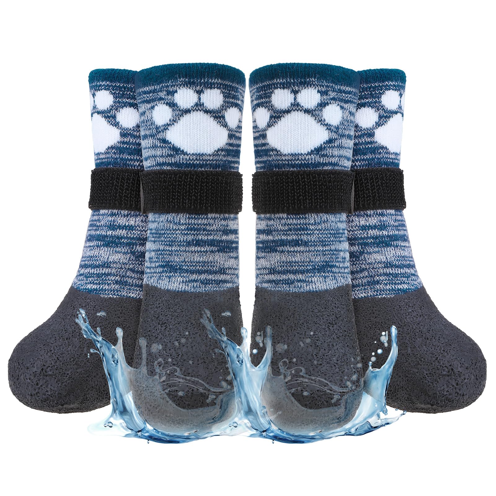 BEAUTYZOO Anti Slip Dog Socks, Waterproof Grip Dog Booties, Paw Protectors for Hot Pavement, Small, Medium, Large, Navy