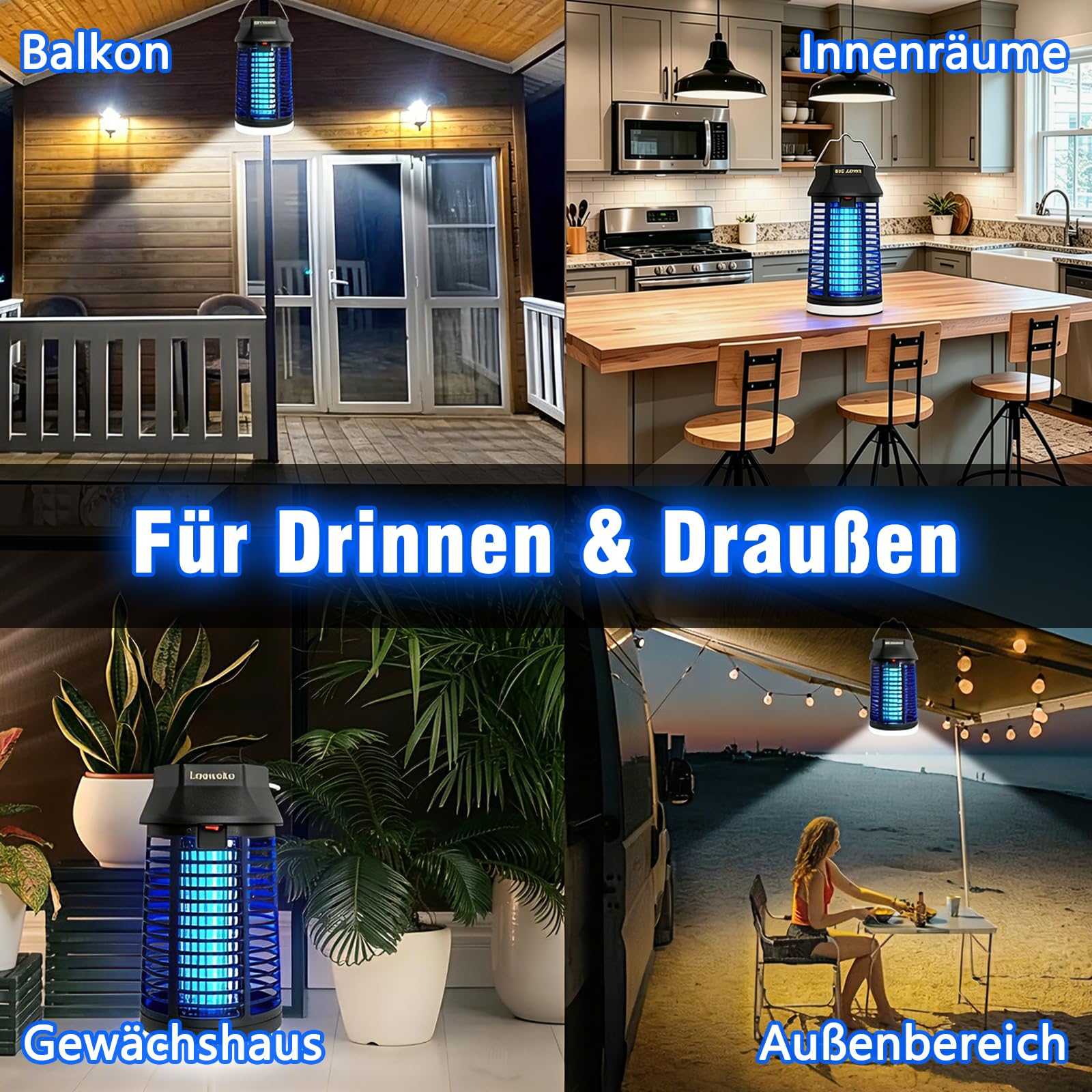 Insektenvernichter Elektrisch, 4200V Mückenlampe Mit LED-Licht, Wasserdicht Fliegenfalle Elektrisch Mosquito Killer, Anti Mücken Lampe für Innen Outdoor Schlafzimmer Haus Patio Hinterhof 6