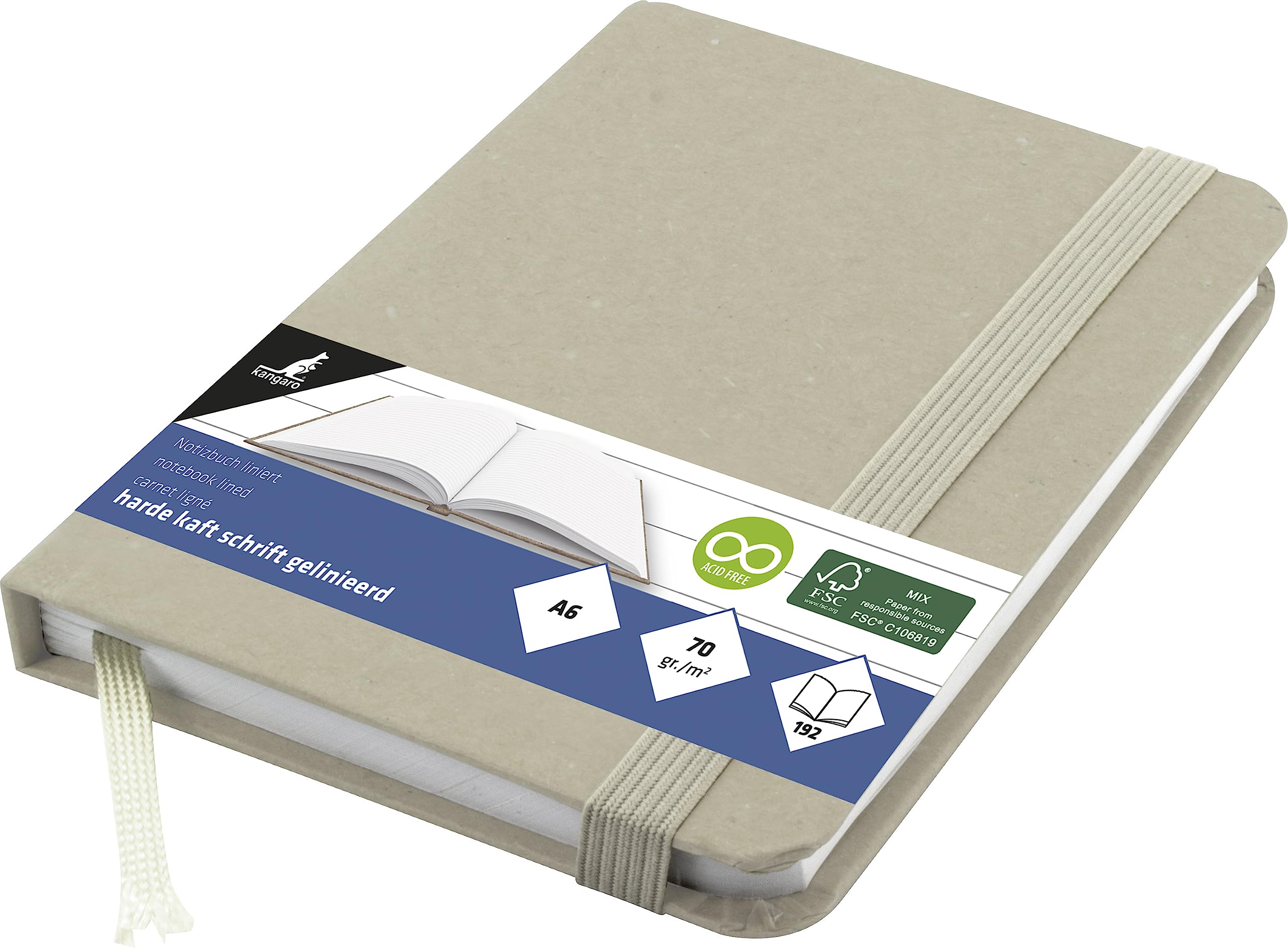 Kangaro Kraft Notebook A6 96 Sheets 70 g Lined with Elastic Band and Drawing Tape K-5525