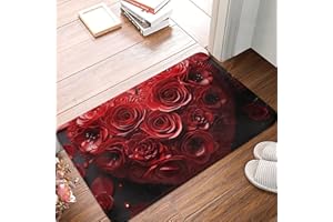 Red Rose Love Heart Door Mat Outdoor Indoor Welcome Mats Non Slip Floor Mat Front Doormat for Entryway Rug Front Porch Laundr