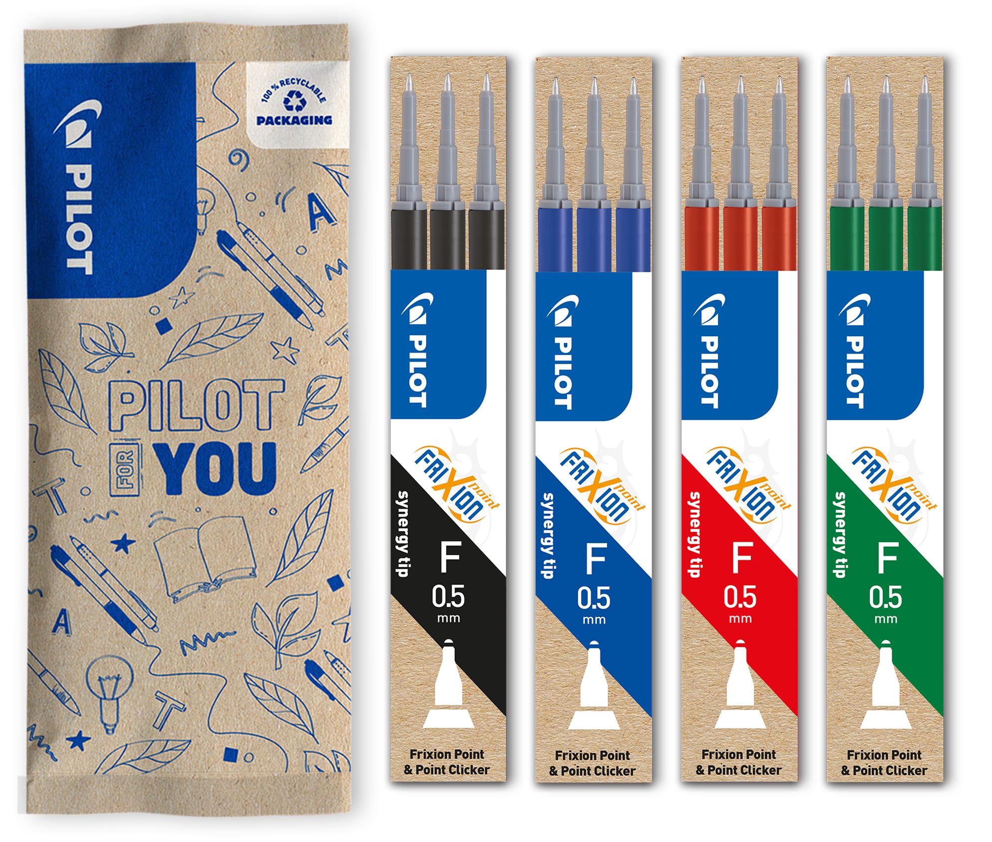 PILOT - 4 Cases of 3 FriXion Refills for Erasable Pens Compatible with FriXion Point and FriXion Point Clicker - Blue Black Red Green - Fine Tip