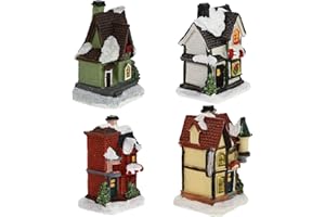 SAFIGLE Christmas Village Sets, LED Lighted Christmas Village Houses Figurines for Christmas Tree Decorations, Vintage Christmas Village Collection for Christmas Holiday Home Decorations
