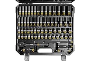 BOEN 1/2" Drive Impact Socket Set, 65-Piece Standard SAE (3/8" to 1-1/4") & Metric (10mm-24mm) Deep & Shallow Socket with Emb