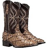 Joe Boots 708 Exotic Pirarucu Leather Print Men's Embroidered Square Toe Cowboy/Rodeo Boots Leather outsole