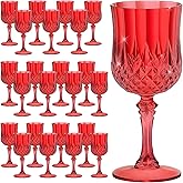 HTTBEIZI 7OZ Plastic Wine Glasses, Disposable Goblets Drinking Glasses Crystal Vintage Water Cups Unbreakable Champagne for Valentine’s Day, Wedding, Parties (24, Red)