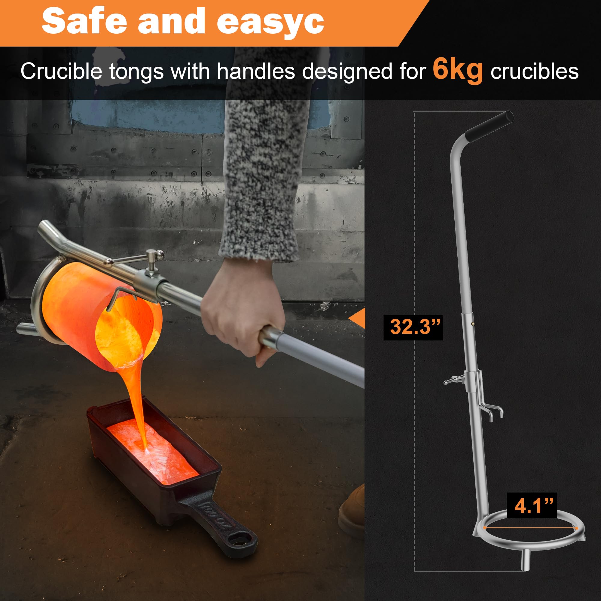 MMasters 6KG Stainless Steel Propane Melting Furnace Kit, 6kg Silicon Carbide Graphite Crucible, Max 2400°F Casting Furnace Foundry Kiln, Recycle Aluminum Cans and Scrap Metal Casting Mold
