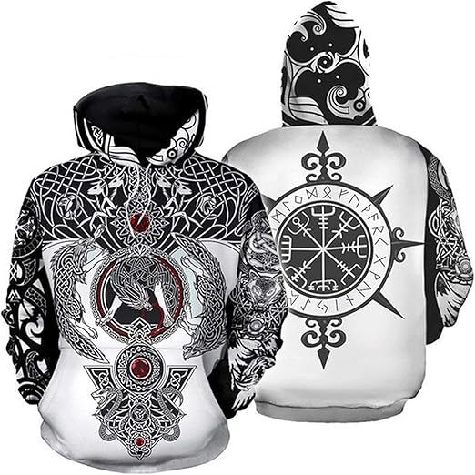 Men Vikings Hoodies Norse 3D Viking Tattoo Printed Unisex Hoodie