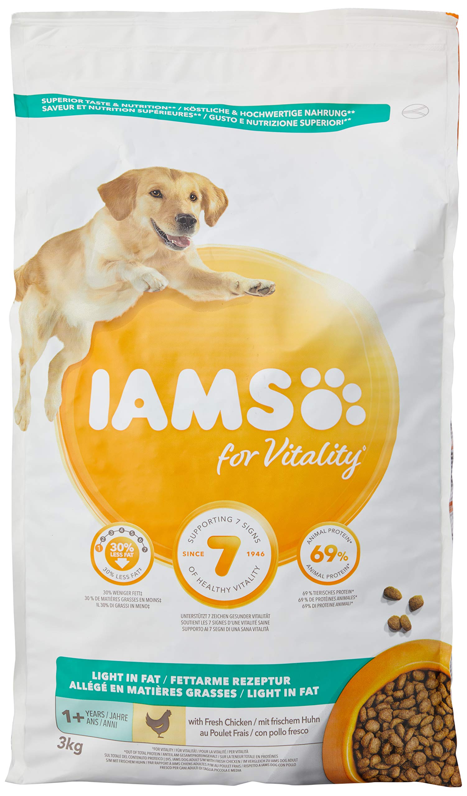 Iams Dry Dog Food Adult Light, 3 kg - Pack of 3
