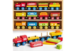 SYNCFUN Montessori Wooden Train Toy Set for Kids, 12PCS Magnetic Train Cars with Storage Gift Box, STEM Educational Toy for Boys & Girls, Ages 2-8 Years, Christmas Birthday Party Gift
