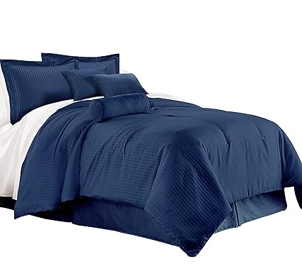 Amazon Com Chezmoi Collection 7 Piece Hotel Solid Dobby Stripe