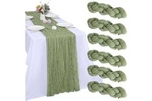 RestfulGlow 6 Pack Sage Green Cheesecloth Table Runner 10FT Boho Gauze Fabric Table Runner 35 x 120 Inch Rustic Sheer Runner for Centerpiece Wedding Decor Baby Shower Party Boho Table Decoration