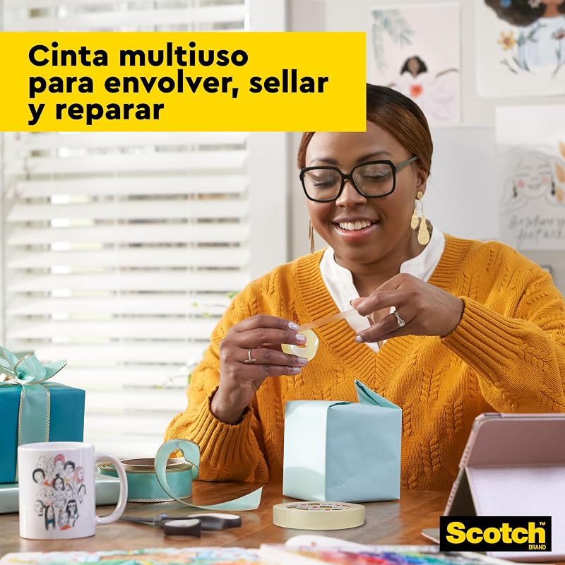 Cinta Adhesiva Transparente - 8 rollos - 19mm x 33m - Cinta Adhesiva para Uso General para el Colegio, el Hogar y la Oficina