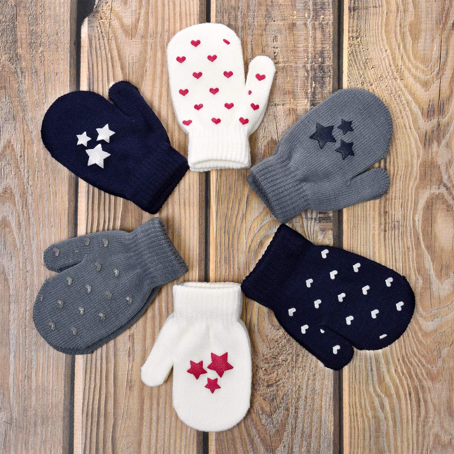 12 Pairs Toddler Knitted Gloves Stretch Full Finger Mittens Winter Warm Knitted Unisex Kid Gloves for Baby Boys and Girls Christmas Giving: Clothing