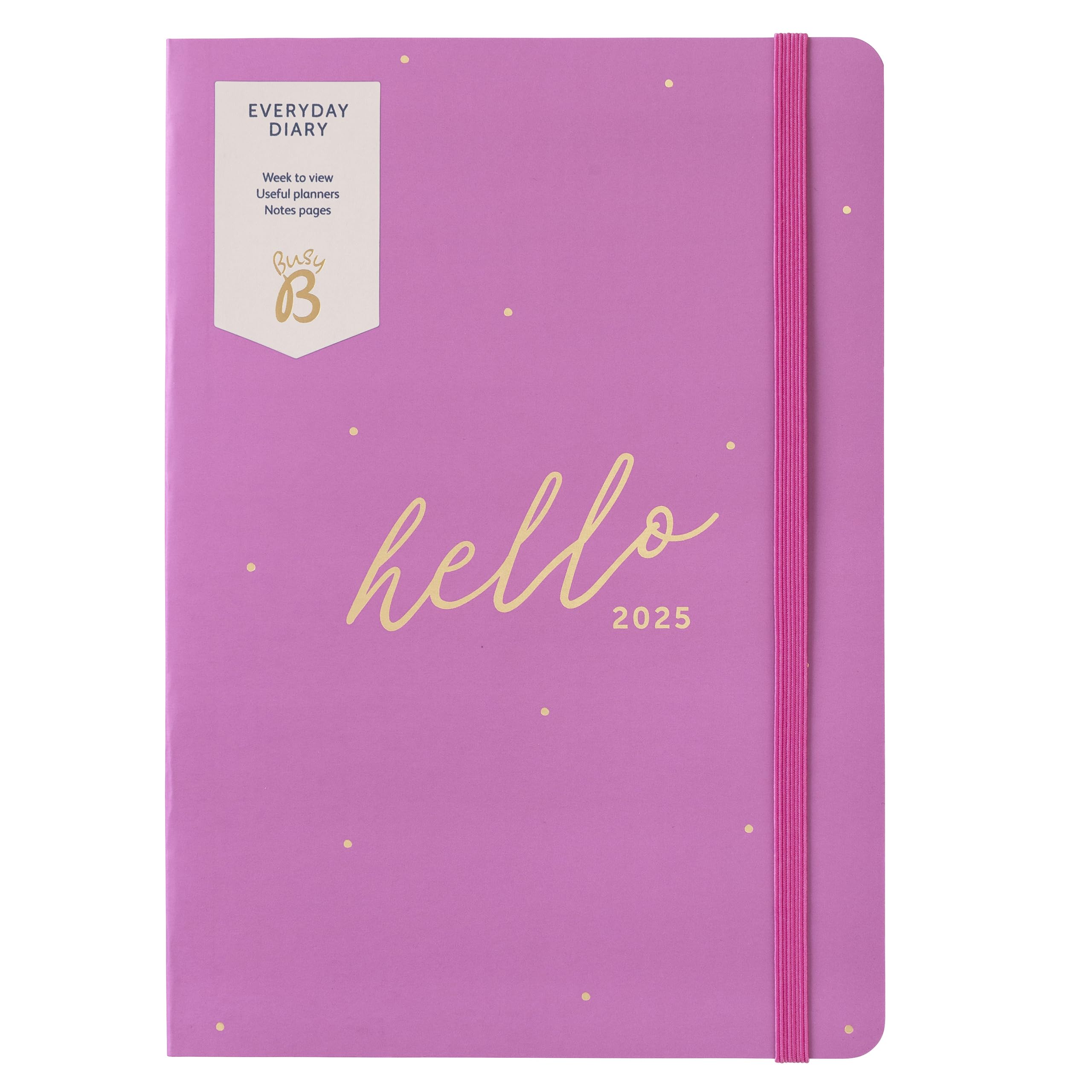 Busy B Everyday A5 Weekly Planner Diary 2025 - Compact Diary for Students, Teachers & Work with a Week-to-View Layout, Useful Planners, Notes Pages & Elastic Closure Band - Fuchsia Planner Jan-Dec