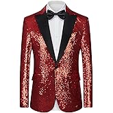 Men's Sequin Blazer One Button Tuxedo Suit Jacket Party Festival Wedding Prom