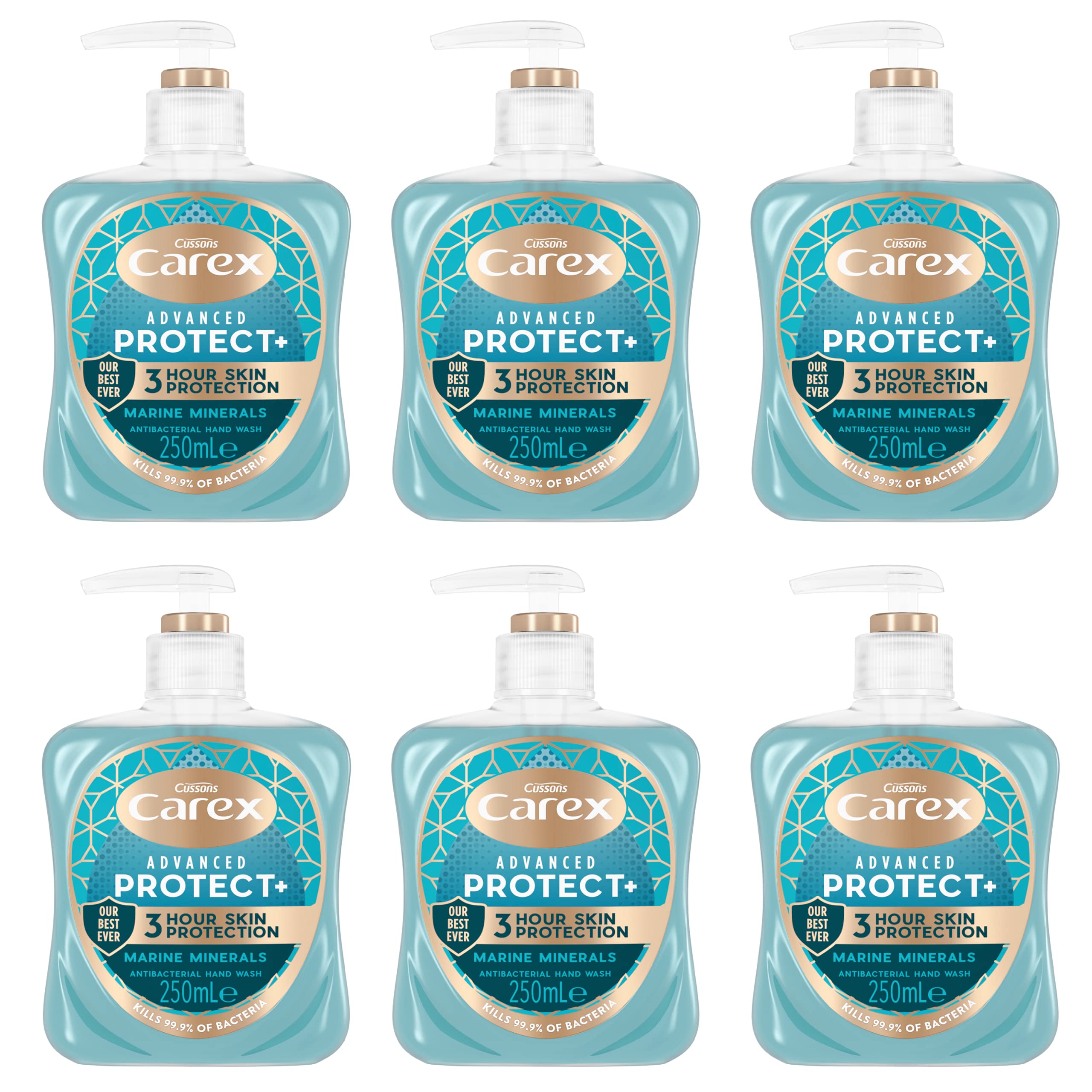 Carex Advanced Protect Sea Minerals Antibacterial Hand Wash, 3x More Moisturisers, Clean & Protect Hands, Bulk Buy, Pack of 6 x 250 ml