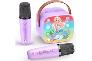 DELIGHKIDZ Mermaid Karaoke Microphone Machine Toys: Colorful LED Portable Bluetooth Speaker with 2 Wireless Mics Toys Gifts for 4 5 6 7 8 9 Years Old Girls Kids Birthday Party Gift for Girl Girls Ages 4-12+