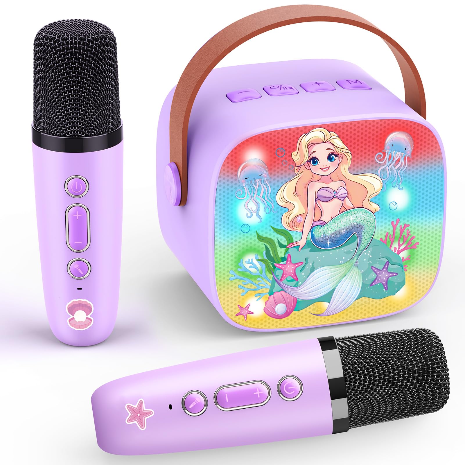 Mermaid Mini Karaoke Machine Toys: Kids Toys Girls Christmas Birthday Gifts Age 3-12+ LED Portable Bluetooth Speaker with 2 Wireless Microphone Gift Toy for 4 5 6 7 8 9 Years Old Girl Boy Kid Adult