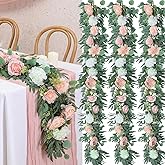 Suncalla 3 Pcs 6ft Artificial Eucalyptus Flower Garland with Peony Flowers Fake Rose Flower Vine Dahlia Floral Greenery Garland for Home Wedding Party Table Runner Arch Decoration(Pink)