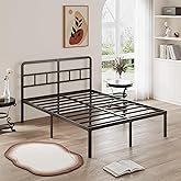 DiaOutro 16 Inch Full Size Bed Frame with Headboard No Box Spring Needed, Heavy Duty Metal Platform with Steel Slat, Mattress Foundation, Easy Assembly, No Noise, Black