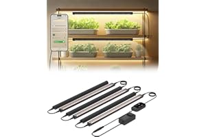 GLOWRIUM Smart Grow Light for Indoor Plants,3500K Full Spectrum LED Plant Light Strips with 3/9/12H Auto Timer,Stepless Dimming,Modular Design，Plug and Play (Black, 6 Pack 48W)