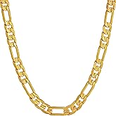 LIFETIME JEWELRY 6mm Figaro Chain Necklace for Men and Women 24k Real Gold Plated
