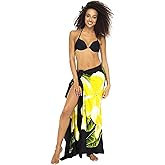Back From Bali Womens Sarong Coverup Hand Painted Flower Swimsuit Wrap Skirt Beach Pareo with Coconut Clip