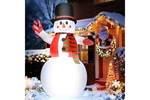 TISEJOY 8 FT Christmas Inflatable Snowman Outdoor Decorations, Blow up Snowman Wearing Hat, Xmas Decor for Yard Garden Lawn Holiday Party Decor, Built-in LED Lights.