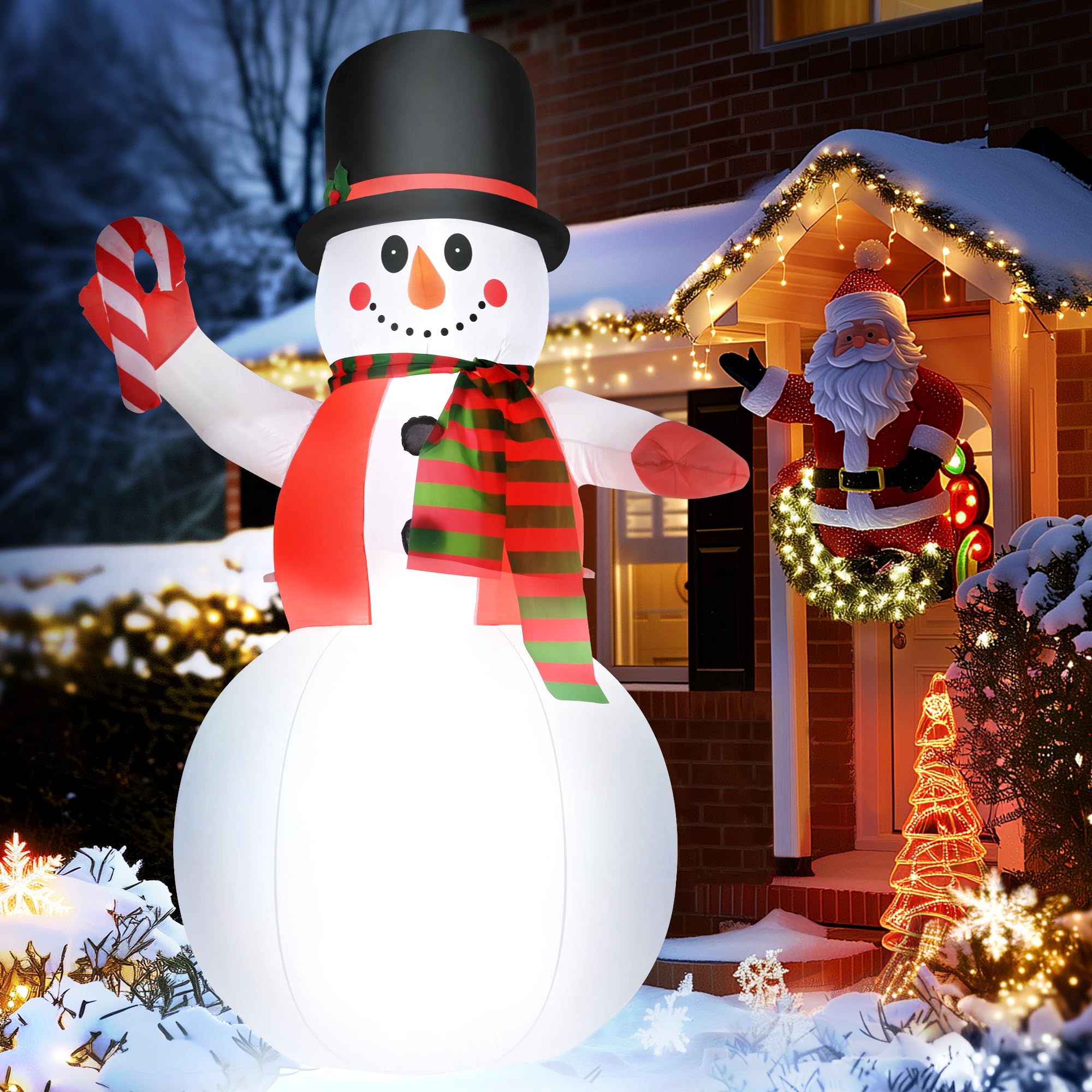 Photo 1 of TISEJOY 8 FT Christmas Inflatable Snowman Outdoor Decorations, Blow up Snowman Wearing Hat, Xmas Decor for Yard Garden Lawn Holiday Party Decor, Built-in LED Lights.