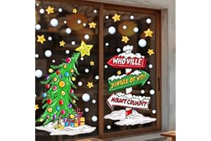 Vellibring Christmas Window Clings Decorations,Extra Large Reusable Decals Rustic Curved Christmas Tree Arrow Yard Sign Stickers for Xmas Winter Holiday Home Office Party Glass Decor