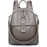 Wesccimo Genuine Leather Backpack Purse For Women Grey Real Soft Leather Travel Convertible Ladies Shoulder Bag