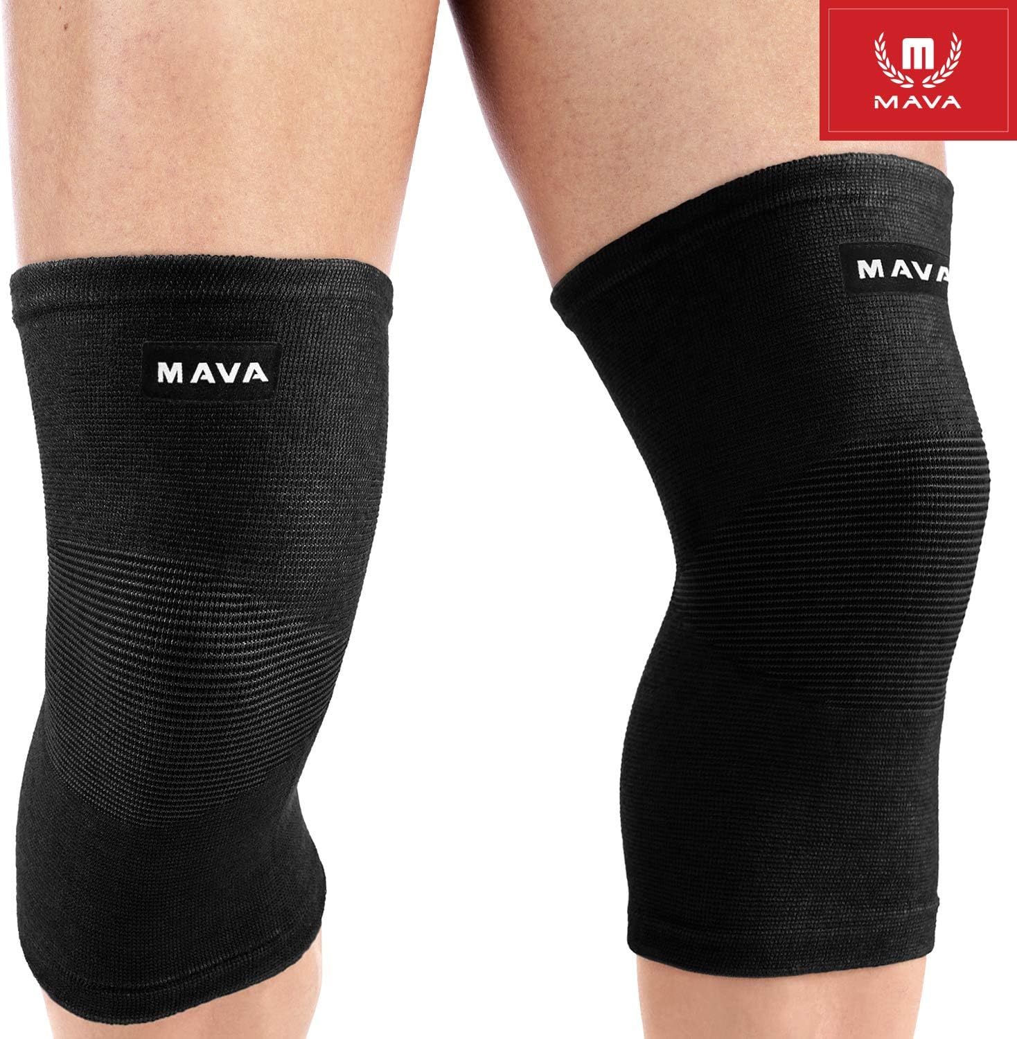Mava SportsKnee Compression Sleeve Support for Men and Women | Ideal for Powerlifting, Weightlifting, Running, Gym Workout, Squats, and Pain Relief