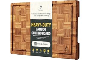 Heavy Duty Bamboo Cutting Boards Non Toxic Wooden Cutting Board for Kitchen Non Slip Solid Butcher Block End Grain Thick Wood