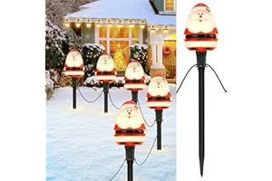 BESLOWE Christmas Pathway Lights Outdoor with 5 Santa Lights, 10FT Santa Claus String Lights with Stakes, Plug in LED Xmas Path Lights, Waterproof Outside Christmas Decorations for Yard Lawn Walkway Driveway