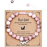 COLORFUL BLING Healing Crystal Beaded Stretch Bracelet Natural Stone Fox Charm Bracelet for Women Men Inspirational Jewelry Birthday Christmas Gifts